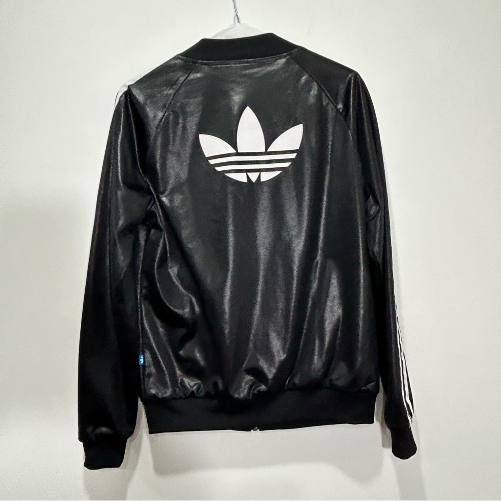 ADIDAS Black Supergirl Wet Look Track Zip-up Sweater in Women's Size Small - Picture 3 of 5